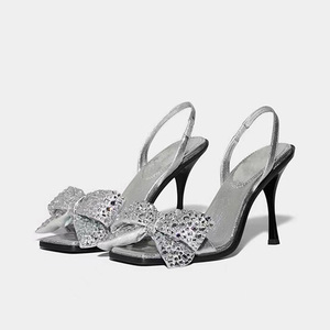 Sandales à talons hauts pour femme avec nœud et strass argentés, talon fin, plateforme, pour l'été - Product Image 6