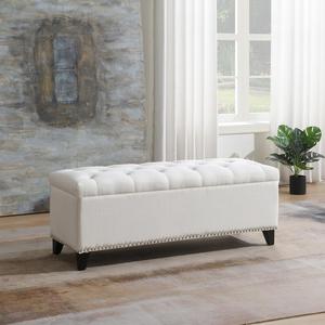 Modern Midcentury Storage Ottoman Bench Home <b>Stool</b> with Fabric Upholstery for Entry Living Room <b>Bedroom</b> Furniture - Product Image 1