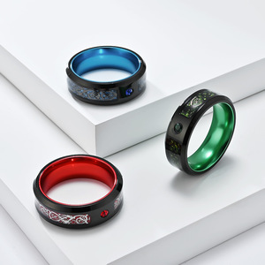 <b>Titanium</b> Steel Dragon Pattern <b>Ring</b> Blue Red Green Inlay Men's Jewelry Gift - Product Image 1