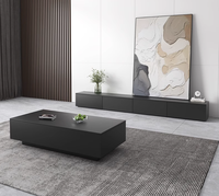 Meuble TV et table basse en bois moderne, design noir épuré, pour petits appartements et hôtels, à poser au sol dans le salon