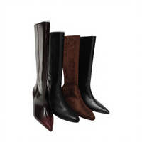 Stivali Invernali da Donna Stile Italiano al Ginocchio con Punta Affusolata in Pelle PU e Tacco Alto - OEM/ODM Personalizzati Direttamente dalla Fabbrica