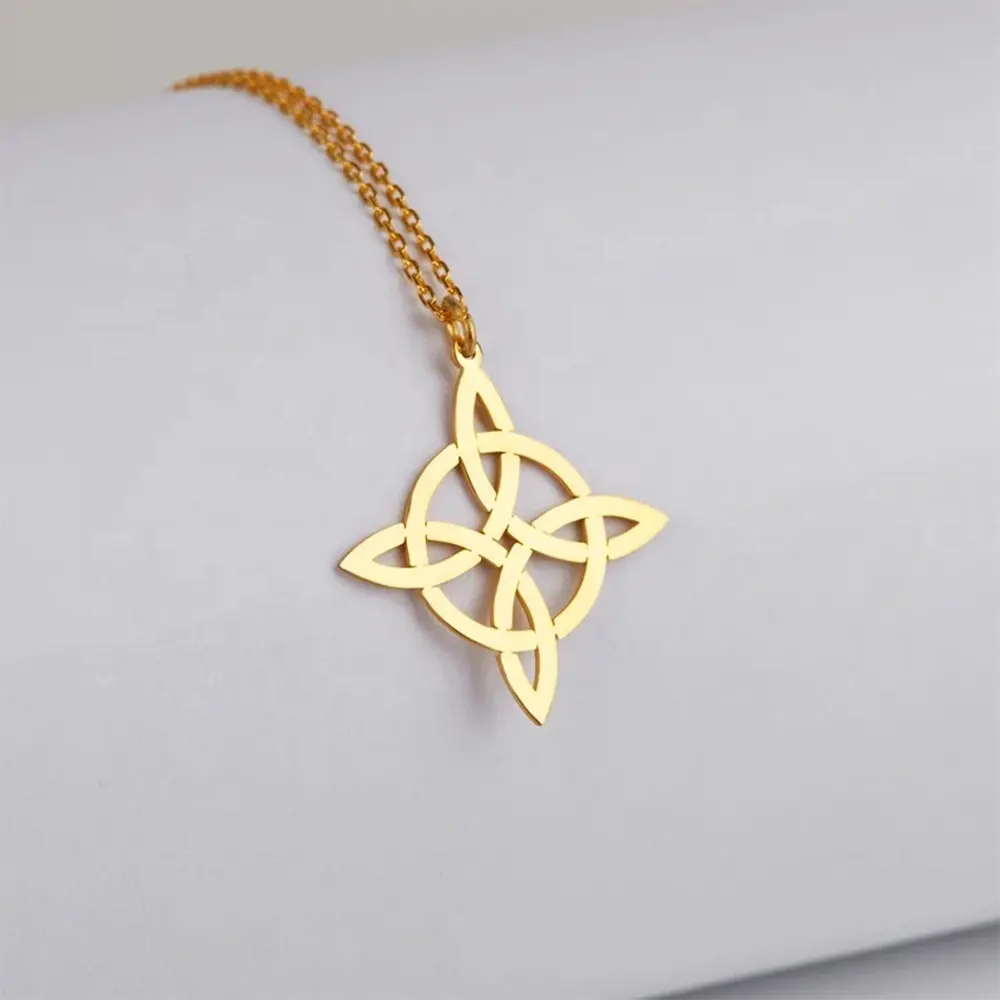 Witch Knot Necklace Stainless Steel Jewelry Gold Plated Sacred Geometry Yoga Gift Celtic Knot Spiritual Necklace xp jewelry