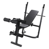 Banc de musculation multifonctionnel réglable avec support pour barre et développateur de jambes pour entraînement complet du corps