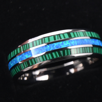 Bijoux de luxe 8mm vert Malachite véritable opale incrustation argent carbure de tungstène anneau pour hommes femmes mode fiançailles bande de mariage