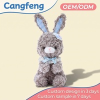 Vente en gros usine Lapin en peluche Sherpa bouclé avec col à nœud en dentelle bleue, cadeau OEM personnalisé pour la collection d'anniversaire des enfants
