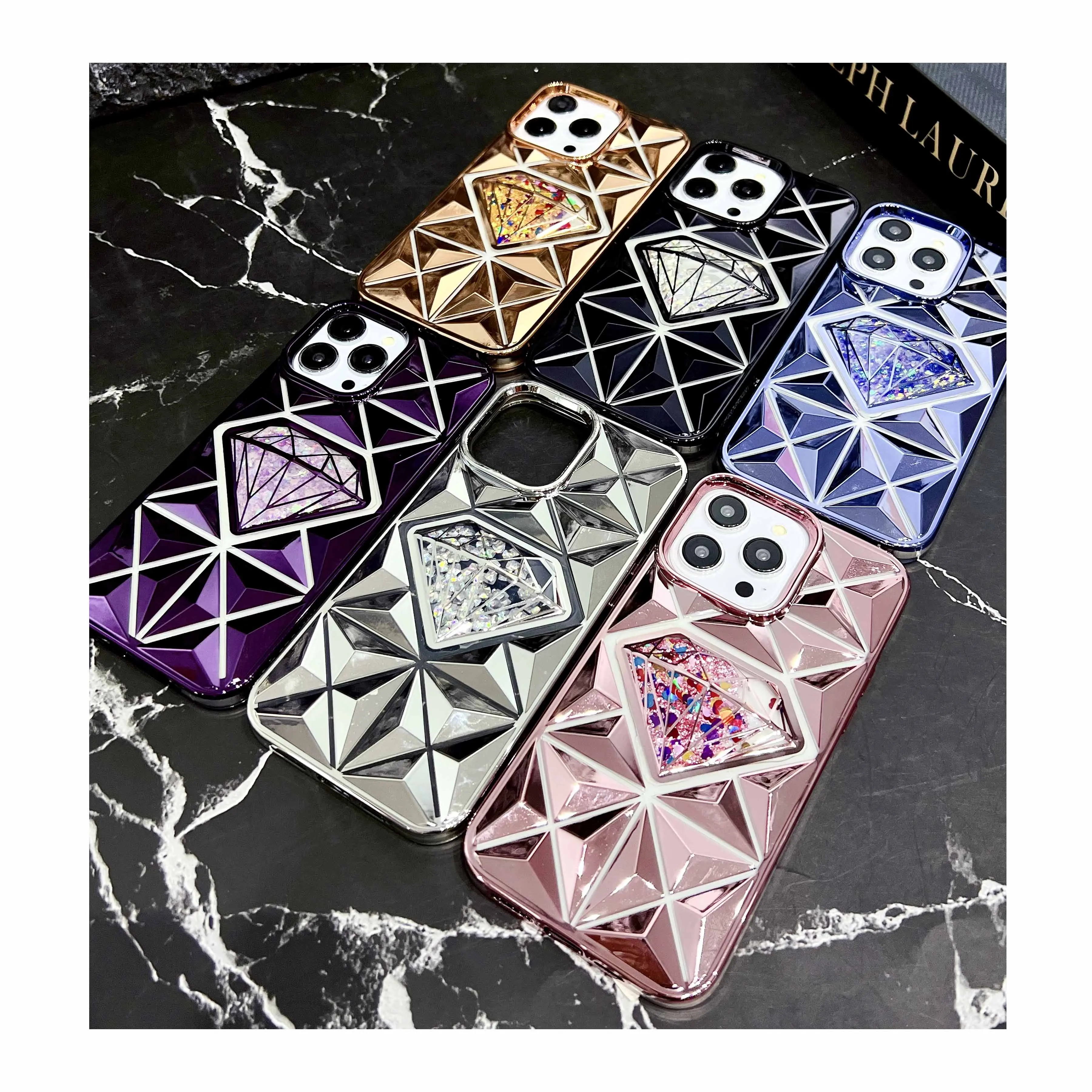 MAXUN lusso Bling Glitter diamante sabbie mobili 3D rombico reticolo placcato TPU custodia per telefono iPhone 7G X XS 15 Pro Max Cover