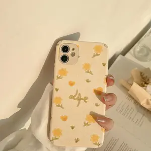 Original Fresh Oil Painting Flowers PU Leather Mobile Phone Case For Iphone11 12 13 Pro Max X XS Max 14 PLUS Protective Cover