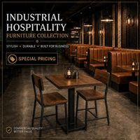Mobilier de restaurant commercial directement de l'usine Ron Group : Banquette demi-cercle en cuir, table carrée en bois et ensemble de chaises