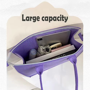 <span class=keywords><strong>Sac</strong></span> fourre-tout en feutre grande capacité avec <span class=keywords><strong>fermeture</strong></span> éclair pour femmes, idéal pour le shopping, le travail, l'école, le bureau, logo personnalisé disponible - Product Image 3