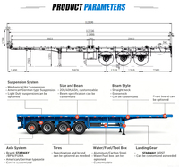 Semi-remorque plateau 30 40 50 tonnes, remorque porte-conteneurs 2 3 4 essieux pour le transport de marchandises de 20 pieds, 40 pieds, 48 pieds