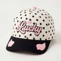 Gorra de Béisbol Personalizada de Alta Calidad, Gorro de Sarga de Algodón de 6 Paneles con Estampado de Puntos, Bordado de la Suerte, Venta al por Mayor OEM ODM