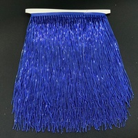 Frange en dentelle de haute qualité avec perles de verre, bleu saphir foncé, longue frange avec perles