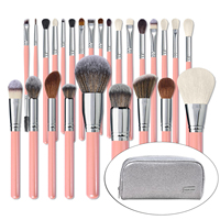 Pinceaux de maquillage vegan en bois avec logo personnalisé rose Mophira MT11-2, 24 pièces, pour fond de teint, visage, yeux, nez, blush, contour et estompage
