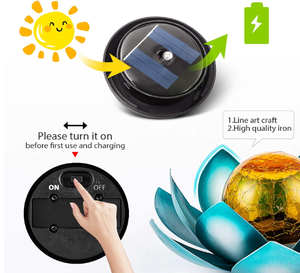 Moderno al aire libre LED flor de loto <span class=keywords><strong>luz</strong></span> <span class=keywords><strong>solar</strong></span> impermeable de metal y vidrio linterna de jardín con patrón de planta formato eléctrico - Product Image 6