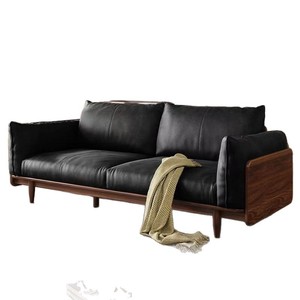 Genuine Leather Living Room <b>Sofa</b> Italian Minimalist Light Luxury Design With Black Walnut Solid <b>Wood</b> <b>Frame</b> For Home Use - Product Image 4