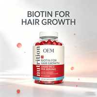 Gummies à la biotine 10000 mcg pour la croissance des cheveux, saveur fraise naturelle, 100 unités
