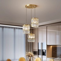 Lustre Moderne Nordique en Fer avec Abat-jour en Cristal, Contrôle Sans Fil, 220V, pour Chambre, Villa, Salle à Manger et Salons