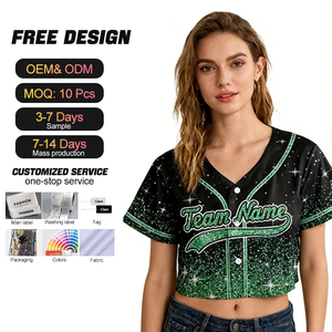 Maillot de <span class=keywords><strong>baseball</strong></span> court pour femme, personnalisé, imprimé par sublimation, 100 % polyester, coupe oversize et carrée, vierge, premium, à sequins - Product Image 1