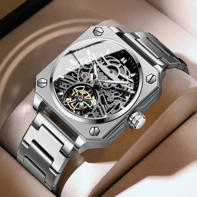 New BINBOND Tourbillon Mechanical Watch Top Brand Clock Men Automatic Luxury Steel Strap Skeleton Mens Watches H1133