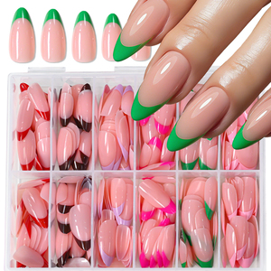 288 <span class=keywords><strong>Uñas</strong></span> Postizas Fluorescentes con Punta Francesa, <span class=keywords><strong>Color</strong></span> <span class=keywords><strong>Rosa</strong></span> Verde Neón, <span class=keywords><strong>Uñas</strong></span> Postizas Largas Tipo Stiletto, Reutilizables, Brillantes, Acrílicas - Product Image 2