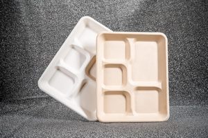Plateau jetable biodégradable en canne à sucre naturelle, assiettes en papier à 4 compartiments, résistant au micro-ondes et au congélateur, pour restaurants - Product Image 2
