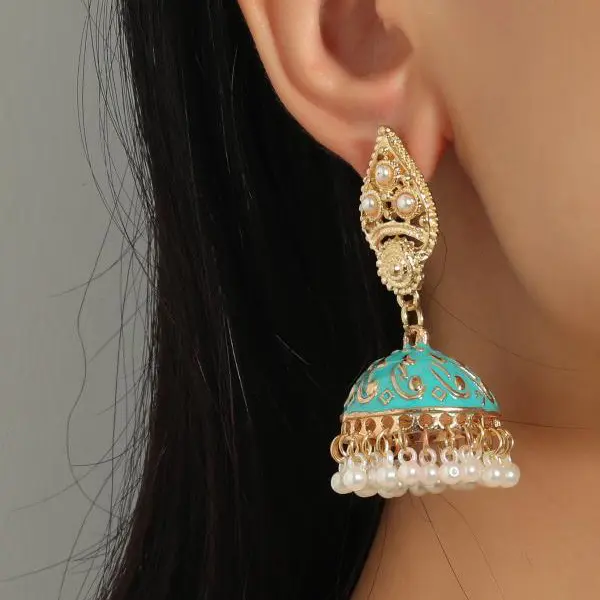 Orecchini Jhumka, orecchini Jhumka stile indiano appesi gioielli tradizionali per le donne grandi orecchini Jhumka