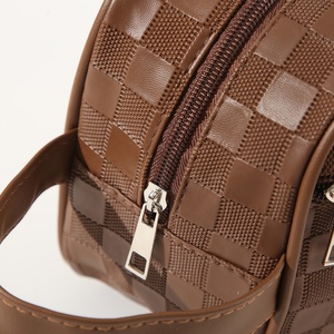 Grid Leather Zipper <b>Pouch</b> Shaving Dopp Kit <b>Mens</b> Travel Toiletry <b>Bag</b> PU Business Cosmetic <b>Bag</b> A-2657 - Product Image 6