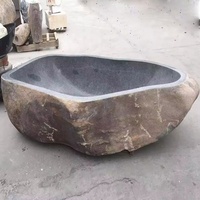 Baignoire ou Lavabo de Salle de Bain Moderne sur Pied en Marbre Antique et Pierre Noire Massive