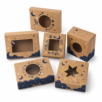 Boîte cadeau personnalisée en papier bleu marine et or avec fenêtre étoilée pour produits de vente au détail saisonniers et marques en gros