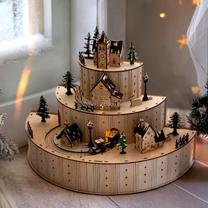 Lumières LED, village <span class=keywords><strong>de</strong></span> Noël <span class=keywords><strong>en</strong></span> <span class=keywords><strong>bois</strong></span>, décorations <span class=keywords><strong>de</strong></span> Noël <span class=keywords><strong>en</strong></span> <span class=keywords><strong>bois</strong></span> avec <span class=keywords><strong>petit</strong></span> <span class=keywords><strong>train</strong></span> rotatif - Product Image 2