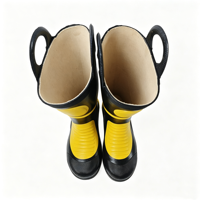 Nouvelle Arrivée Bottes de pompier noires et jaunes à tige haute en caoutchouc avec embout en acier et languette de traction, protection contre les produits chimiques dangereux