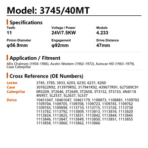 Moteur de démarrage pour camion lourd 24V 7,5kW 40MT pour moteur diesel Allis Chalmers <span class=keywords><strong>Austin</strong></span> Western Autocar Remplace Delco 1109702 - Product Image 2