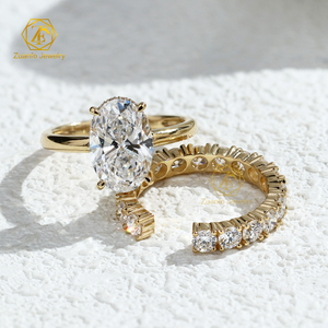 GIA IGI认证椭圆形10K 14K 18k纯金实验室种植钻石戒指订婚结婚戒指男女新娘情侣套装 - Product Image 2