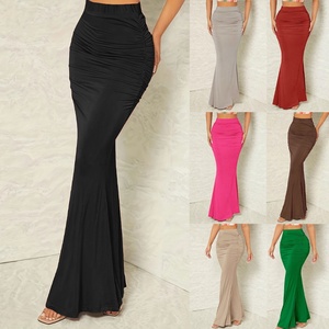 Jupes sirène plissées unies élégantes taille haute pour femme, style streetwear, anti-plis, mi-longues, pour automne-hiver, vente en gros à prix abordable - Product Image 2