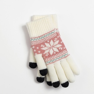 Jacquard Knitted for Touch Screen <b>Gloves</b> for Women Autumn Winter Warm Velvet Thickened Wool Finger <b>Gloves</b> Daily Use - Product Image 1
