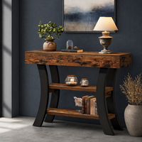 Petite table console de 41 pouces pour l'entrée, table de canapé rustique à 3 niveaux avec étagères de rangement et cadre incurvé, meubles de salon