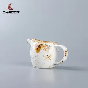 Luxury Style Ceramic Milk Jar With Gold Pattern 35/90ML Capacity Porcelain Milk Jug With Handle