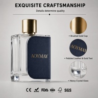 Flacon de parfum carré en verre enveloppé de cuir avec bouchon métallique, capacité personnalisable, options de couleur, logo, emballage de parfum de marque
