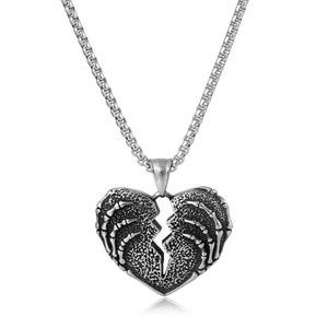 yunnique Skeleton Heart Pendant Necklace Stainless Steel 60cm Chain Men's Fashion Jewelry - Product Image 1