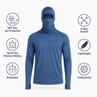 Haut de pêche à manches longues pour homme, anti-UV, léger, infroissable, en polyester, avec capuche et cache-visage ventilé