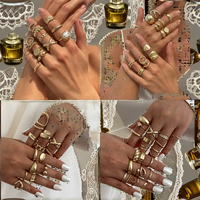 Ensemble de bagues tendance vintage pour femme, avec pierre œil de tigre irrégulière et creuse, empilables, accessoires de mode, bijoux tendance