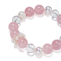 Bracelet artisanal de luxe en pierres précieuses, perles de quartz rose naturel de Madagascar et quartz clair, pierres énergétiques de guérison