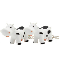 Porte-clés LED en plastique en forme de vache mignonne, mini lampe torche sonore et lumineuse légère pour enfants, cadeau jouet animaux de dessin animé