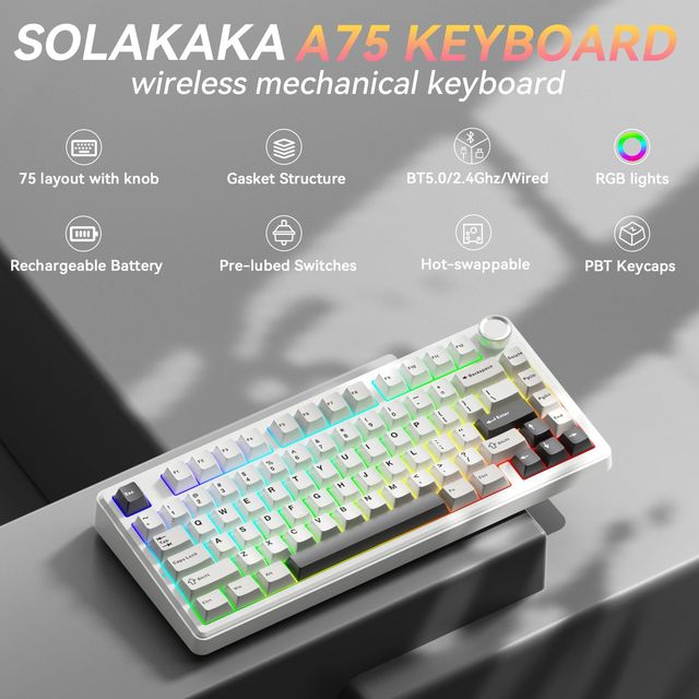 AULA A75 Mechanical Keyboard Wired/2.4G Wireless 75% Layout Gasket Customized RGB PC Gaming Keyboard