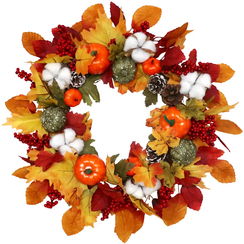 Fall Wreath For Front Door Outside 18inch Handmade Maple Leaf Autumn Outdoor Wreath Orange Harvest Wreath Decor