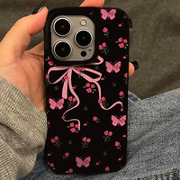 Coque de téléphone rose tendance avec nœud et rose pour iPhone 16 15 17 Air Pro Max 14 13, coque antichoc en gelée, jolie coque arrière