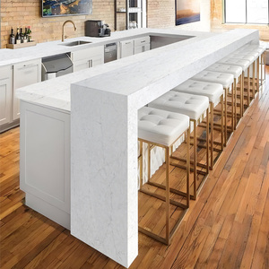 Poli à la main moderne marbre blanc quartz artificiel dalle premium coupe écologique comptoir table à manger bar haut cuisine îlot - Product Image 1