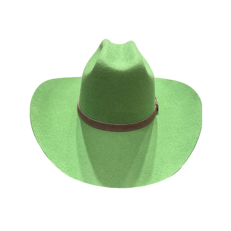 สินค้าใหม่มาใหม่คุณภาพสูงชายและหญิงสีเขียวหมวกคาวบอยปีกกว้างด้วยหมวกคาวบอยขนสัตว์ออสเตรเลีย 100%