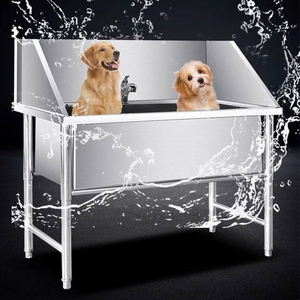 Baignoire pour chien en acier inoxydable avec évier et marchepied, station de toilettage et de lavage pour salon ou clinique pour animaux - Product Image 5
