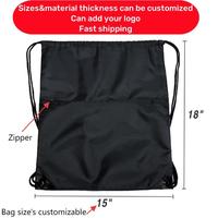 Sac à cordon personnalisé en polyester grande capacité, imperméable, noir, avec cordon de serrage en nylon, pour la gym